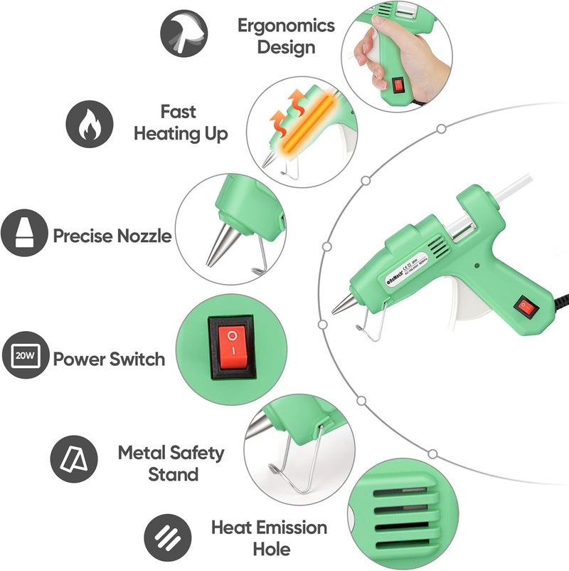 ROMECH 20W Mini Hot Glue Gun with 30 Glue Sticks Set, Fast Preheating 20W Hot Glue Gun Kit Heavy Duty Gluegun for Craft, DIY, Repairs (Green) - Image 2